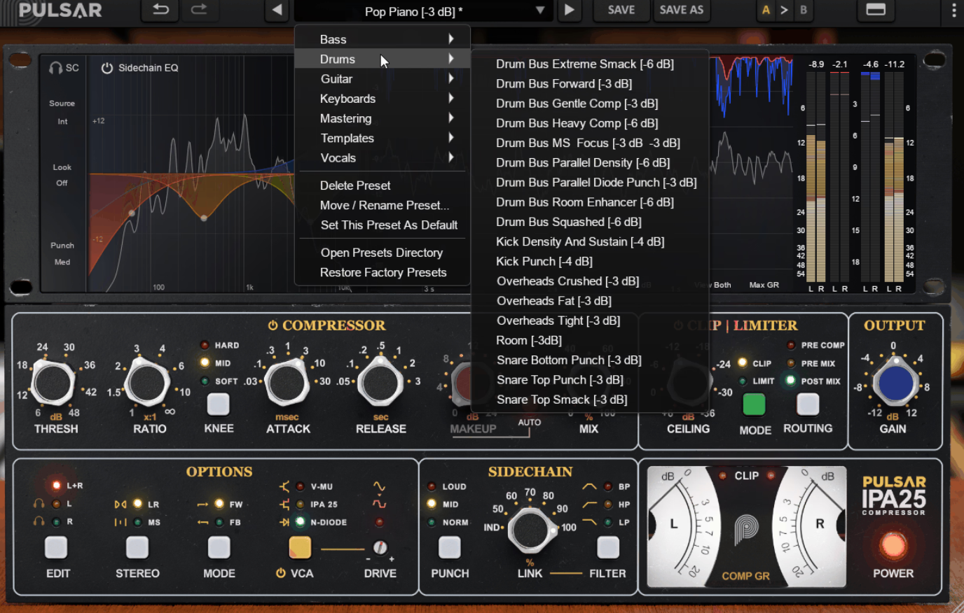 Pulsar Audio IPA 25 Presets Menu